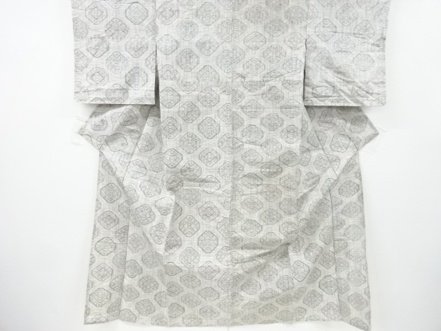 JAPANESE KIMONO / ANTIQUE HITOE KIMONO / SILK / TSUMUGI / WOVEN ABSTRACT RHOMBUS FLOWER